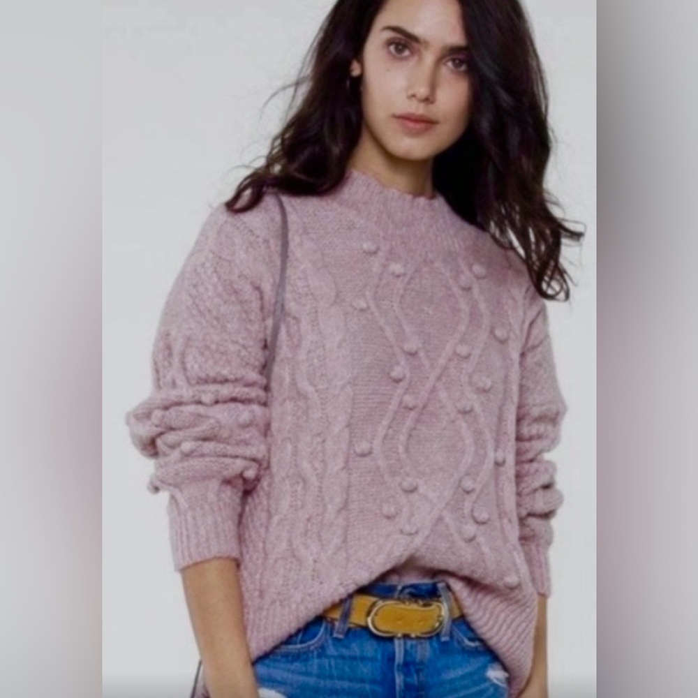 Heartloom pullover sweater bobble knit mock neck lavender pink color size Small